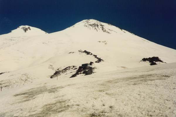The western and eastern peaks of Mt Elbrus